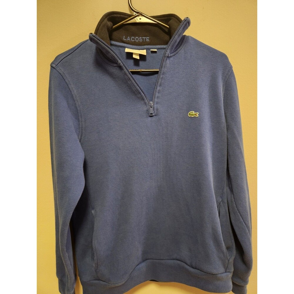 Lacoste Quarter Zip Pullover Sweater Men’s Large Blue Cotton Crocodile Logo FR 5